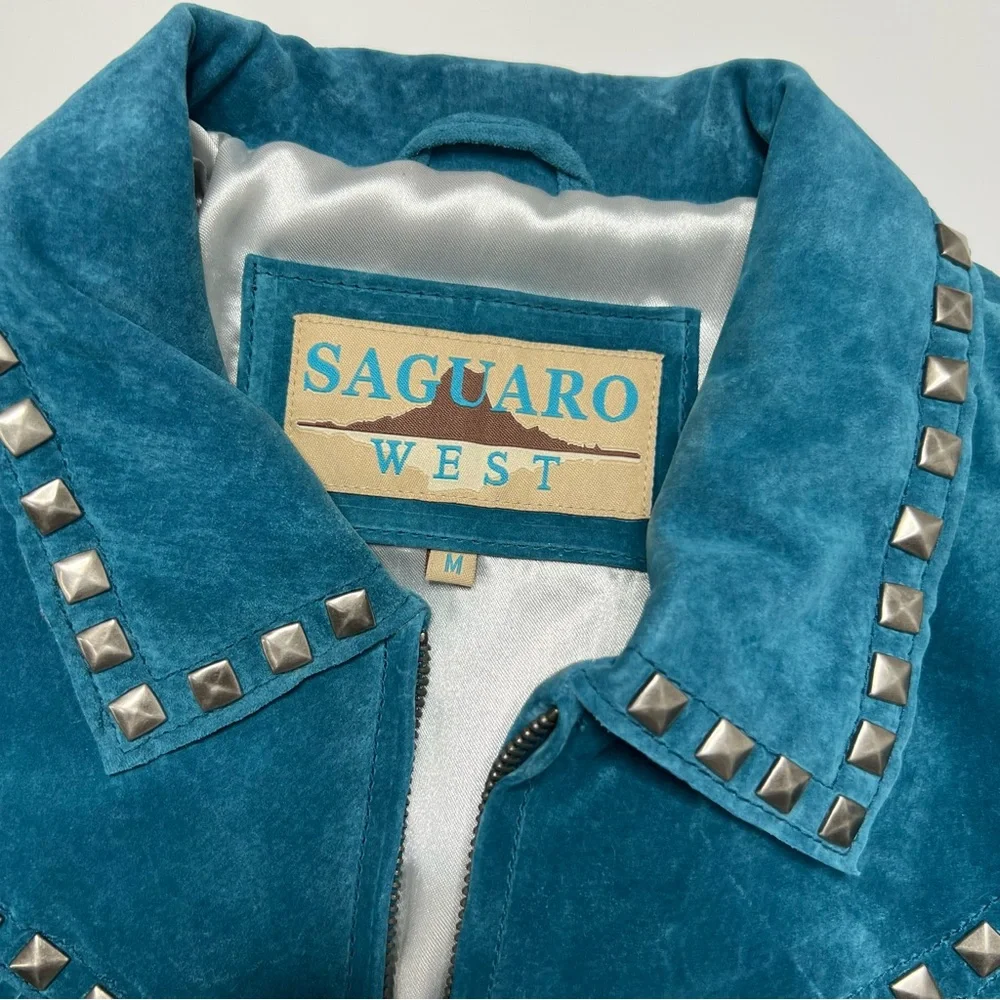Vintage Saguro West Turquoise Teal Suede Western Jacket Size M - Picture 8 of 16